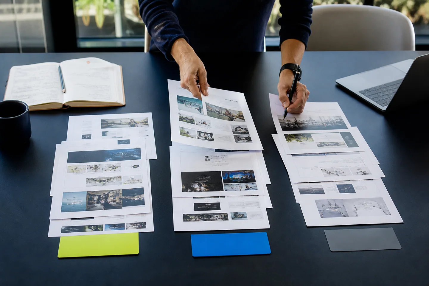 Web pages being sorted into decision groups during a content audit